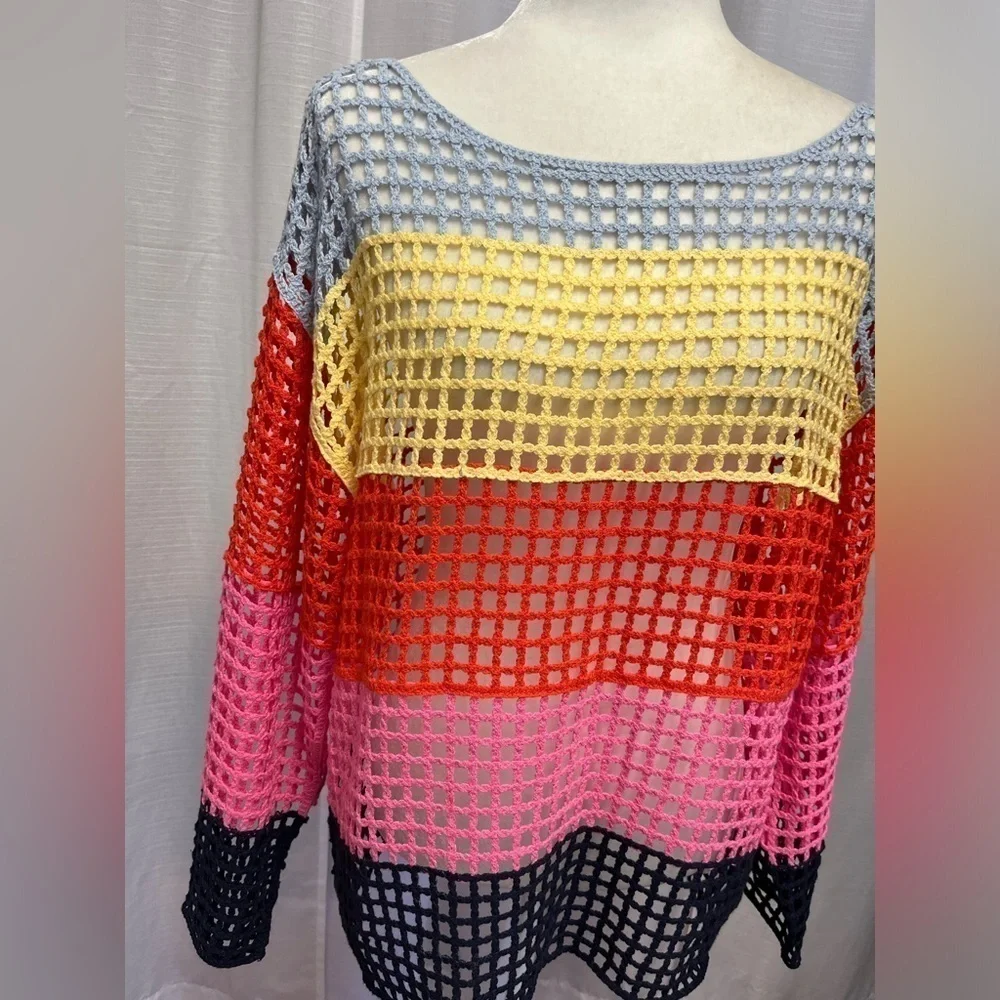Fate Stripe Eyelet Knitted Pullover | size Small